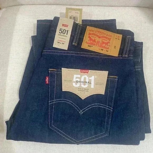 NWT Levi's Men's 505 Regular-Fit Stretch Jeans in Rinse Str Dark Wash 38x34 - Picture 3 of 6